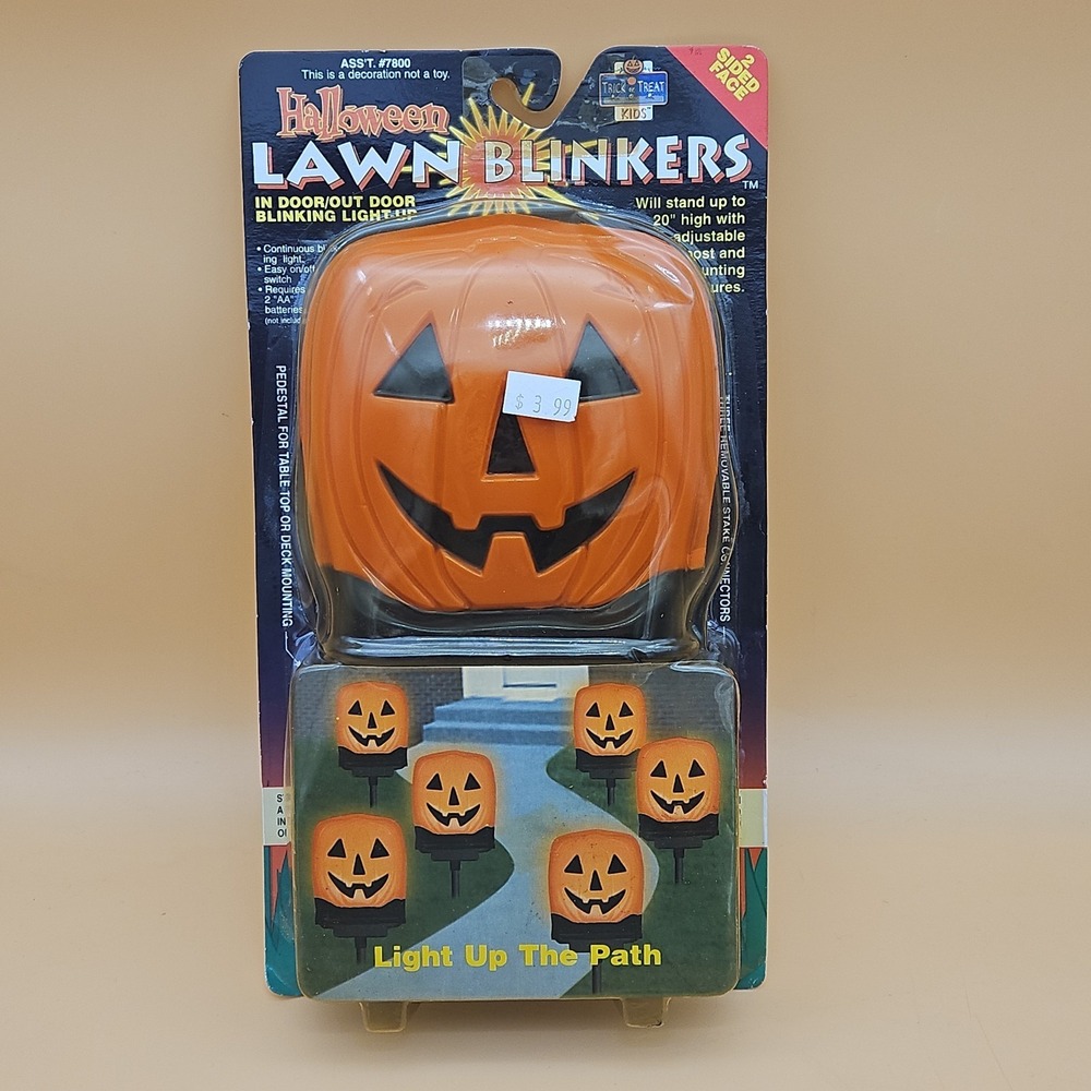 Vintage Halloween Decoration Lawn Blinkers‎ Pumpkin Path Lights 1997 NOS